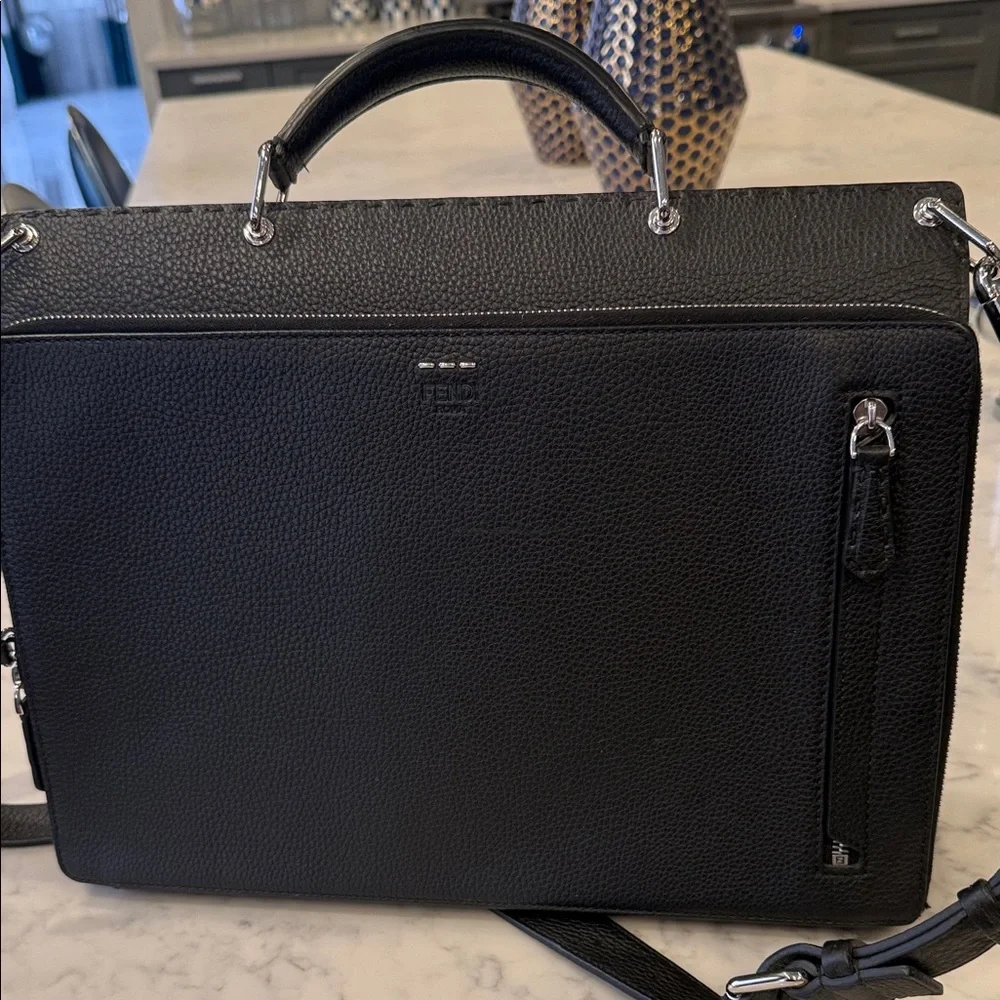 Fendi Black Textured Leather Briefcase